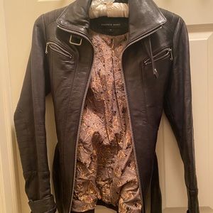 Andrew Marc Leather Jacket Tie Waist